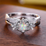 Vintage Fire Opal Flower Ring Set Engagement Wedding Jewelry For Women - Gemstone Gold