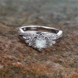 Vintage Fire Opal Flower Ring Set Engagement Wedding Jewelry For Women - Gemstone Gold