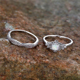 Vintage Fire Opal Flower Ring Set Engagement Wedding Jewelry For Women - Gemstone Gold