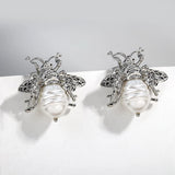 Vintage Golden Bee Pearl Drop Earrings Insect Women Jewelry - Gemstone Gold