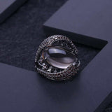 Vintage Gothic dark gemstone ring with smoky quartz set in 925 sterling silver for women