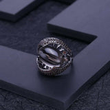 Vintage gothic dark gemstone smoky quartz ring in 925 sterling silver with prong setting for women