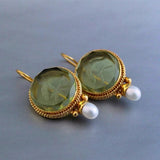 Vintage Green Square Pearl Dangle Earrings For Women Party Birthday Jewelry - Genuine - Gemstone