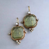 Vintage Green Square Pearl Dangle Earrings For Women Party Birthday Jewelry - Genuine - Gemstone