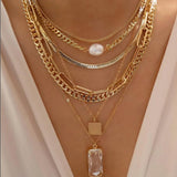 Vintage Multi - Layer Boho Necklace Gold For Women Pearl Pendant Jewelry - Gemstone Gold