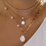 Vintage Multi - Layer Boho Necklace Gold For Women Pearl Pendant Jewelry - Gemstone Gold