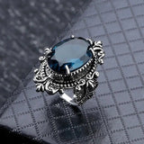 Vintage Oval Blue Women Ring Retro for Party Anniversary Gift New Jewelry - Gemstone Gold