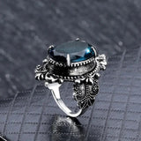Vintage Oval Blue Women Ring Retro for Party Anniversary Gift New Jewelry - Gemstone Gold