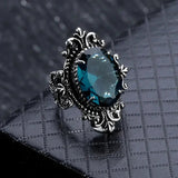 Vintage Oval Blue Women Ring Retro for Party Anniversary Gift New Jewelry - Gemstone Gold