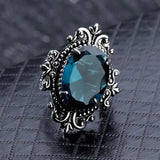 Vintage Oval Blue Women Ring Retro for Party Anniversary Gift New Jewelry - Gemstone Gold