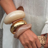 Vintage Punk Thick Resin Bangles Acrylic Smudging Geometric For Women Jewelry - Gemstone Gold