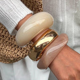 Vintage Punk Thick Resin Bangles Acrylic Smudging Geometric For Women Jewelry - Gemstone Gold