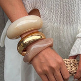 Vintage Punk Thick Resin Bangles Acrylic Smudging Geometric For Women Jewelry - Gemstone Gold