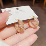 Vintage Red Rose Flower Hoop Earrings For Women Zircon Jewelry Wedding Party - Gemstone Gold