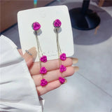 Vintage Red Rose Flower Hoop Earrings For Women Zircon Jewelry Wedding Party - Gemstone Gold