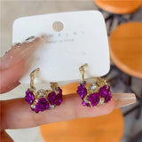 Vintage Red Rose Flower Hoop Earrings For Women Zircon Jewelry Wedding Party - Gemstone Gold