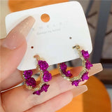Vintage Red Rose Flower Hoop Earrings For Women Zircon Jewelry Wedding Party - Gemstone Gold