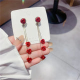 Vintage Red Rose Flower Hoop Earrings For Women Zircon Jewelry Wedding Party - Gemstone Gold