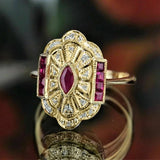 Vintage Red Ruby Gold Ring for Women Party Anniversary Jewelry - Gemstone Gold