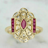 Vintage Red Ruby Gold Ring for Women Party Anniversary Jewelry - Gemstone Gold