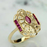 Vintage Red Ruby Gold Ring for Women Party Anniversary Jewelry - Gemstone Gold