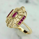 Vintage Red Ruby Gold Ring for Women Party Anniversary Jewelry - Gemstone Gold