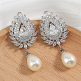 Vintage White Pearl Dangle Earrings for Women Leaf Bridal Wedding Jewelry - Gemstone Gold