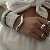 Vintage Wide Cuff Bangles For Women Bracelets Hip Hop Punk Silver Jewelry Gift - Gemstone Gold