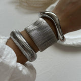 Vintage Wide Cuff Bangles For Women Bracelets Hip Hop Punk Silver Jewelry Gift - Gemstone Gold