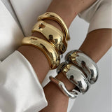 Vintage Wide Cuff Bangles Punk Gold Spring For Women Bracelets Jewelry - Gemstone Gold