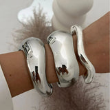 Vintage Wide Cuff Bangles Punk Gold Spring For Women Bracelets Jewelry - Gemstone Gold