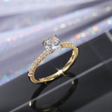 Wedding Band Eternity Ring Women Round Zirconia Engagement Jewelry - Gemstone Gold