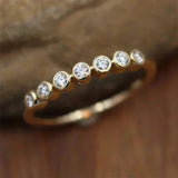 Wedding Band Eternity Ring Women Round Zirconia Engagement Jewelry - Gemstone Gold