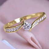 Wedding Band Eternity Ring Women Round Zirconia Engagement Jewelry - Gemstone Gold
