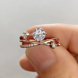 Wedding Band Eternity Ring Women Round Zirconia Engagement Jewelry - Gemstone Gold
