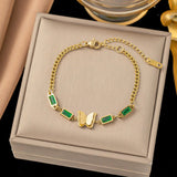 Welding Sanding Butterfly Square Bracelet Zircon Fine Jewelry Chain For Women - Gemstone Gold