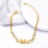 Welding Sanding Butterfly Square Bracelet Zircon Fine Jewelry Chain For Women - Gemstone Gold