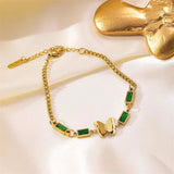 Welding Sanding Butterfly Square Bracelet Zircon Fine Jewelry Chain For Women - Gemstone Gold