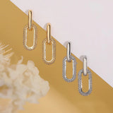 Zircon Chain Drop Earrings Gold Geometric Round for Women Jewelry - Gemstone Gold