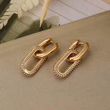 Zircon Chain Drop Earrings Gold Geometric Round for Women Jewelry - Gemstone Gold