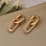 Zircon Chain Drop Earrings Gold Geometric Round for Women Jewelry - Gemstone Gold
