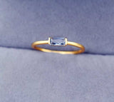 Small Aquamarine Gemstone Ring 925 Silver 14K Yellow Gold Womens Wedding Jewelry