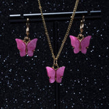 Pink Butterfly Jewelry Set Earrings Pendant Necklaces For Women Jewelry