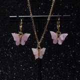 Pink Butterfly Jewelry Set Earrings Pendant Necklaces For Women Jewelry