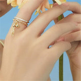 Double-Deck Crystal Chain Open Ring Fashion Simple Tassel Index Finger Ring Creative Jewelry Gifts