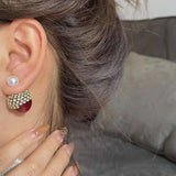 Luxury Red Opal Cherry Stud Earrings Spherical for Women Gift Jewelry