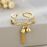 Double-Deck Crystal Chain Open Ring Fashion Simple Tassel Index Finger Ring Creative Jewelry Gifts