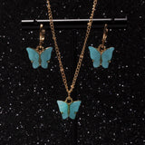 Pink Butterfly Jewelry Set Earrings Pendant Necklaces For Women Jewelry