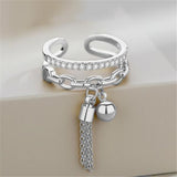 Double-Deck Crystal Chain Open Ring Fashion Simple Tassel Index Finger Ring Creative Jewelry Gifts