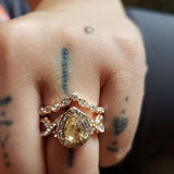 18K rose gold plated classic morganite engagement ring set for women wedding jewelry